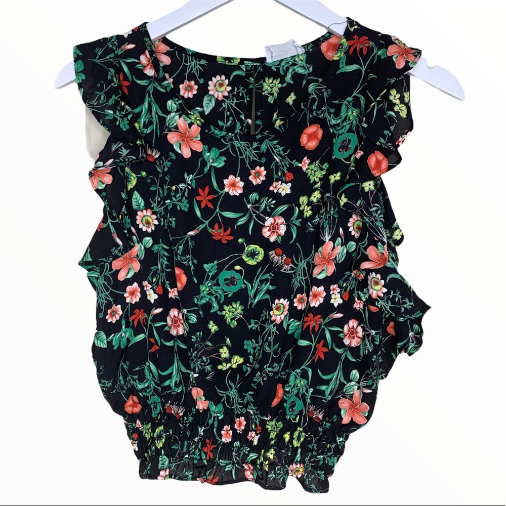 SIENNA SKY Boho Georgette Floral Blouse Black M